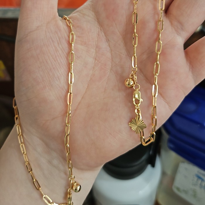 ✨Sale Gelang Kaki Paperclip Paperlina Syahnaz Bunga Love Hati Emas Asli 375 Bisa Sameday