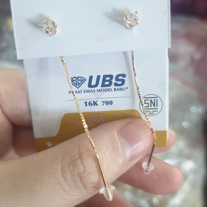✨Ori Anting Solitaire Panjang Desi Permata Putih Emas Asli 70 700 16K Ubs Bisa Sameday