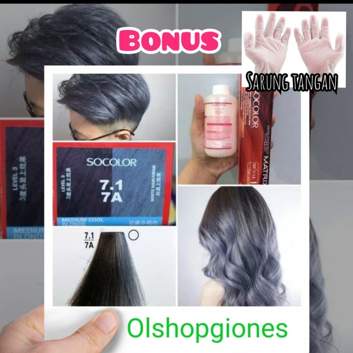 Cat Rambut Matrix Socolor 7.1 / 7.A + Oxydant Warna AS abu abu silver