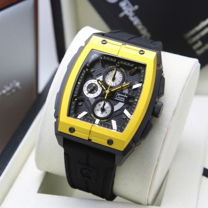 ✅Ready Jam Tangan Pria Alexandre Christie Ac 6598 Ac6598 Black Yellow Ori Bisa Sameday