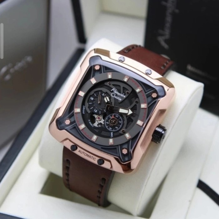 ✅Ori Alexandre Christie 3030 Rosegold Brown Leather Otomatis Berkualitas
