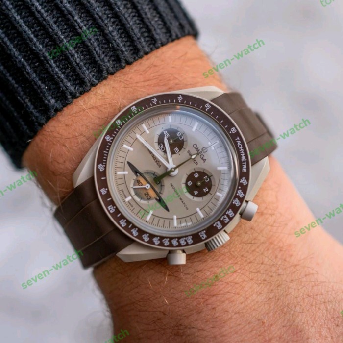 ✅Ori Strap Rubber Premium Omega X Swatch Brown Mission To Saturnus Terbatas