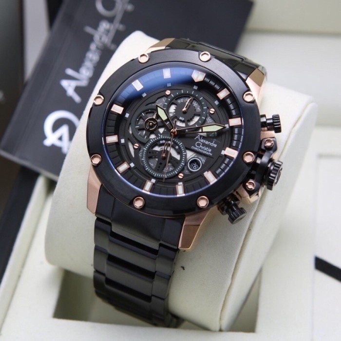 ✅Sale Jam Tangan Alexandre Christie Ac 6564 Original Rantai Black Rosegold Limited