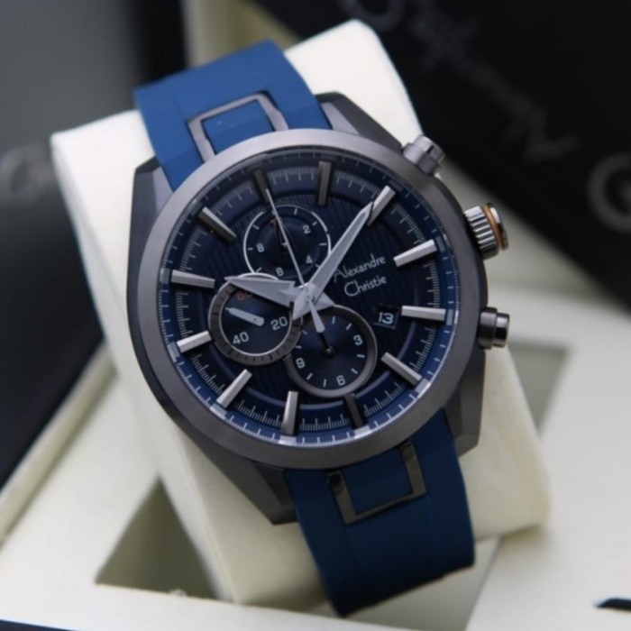 ✅Sale Jam Tangan Pria Original Alexandre Christie Ac6582 Black Blue Limited