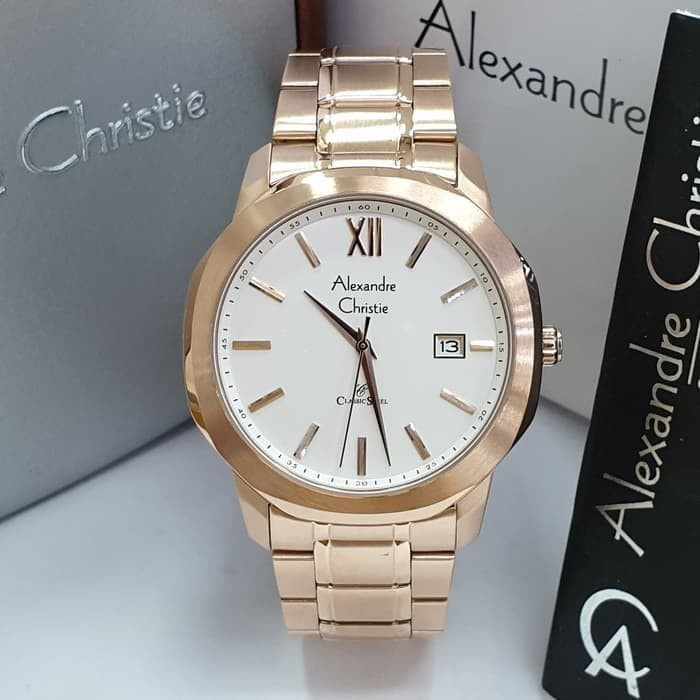 ✅Ori Jam Tangan Pria Alexandre Christie Original Ac8619 Gold White Bisa Sameday