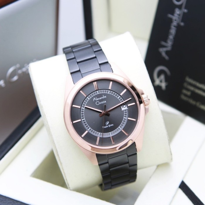 ✅Original Jam Tangan Pria Alexandre Christie Ac 1033 Ac1033 Black Rosegold Rt Diskon