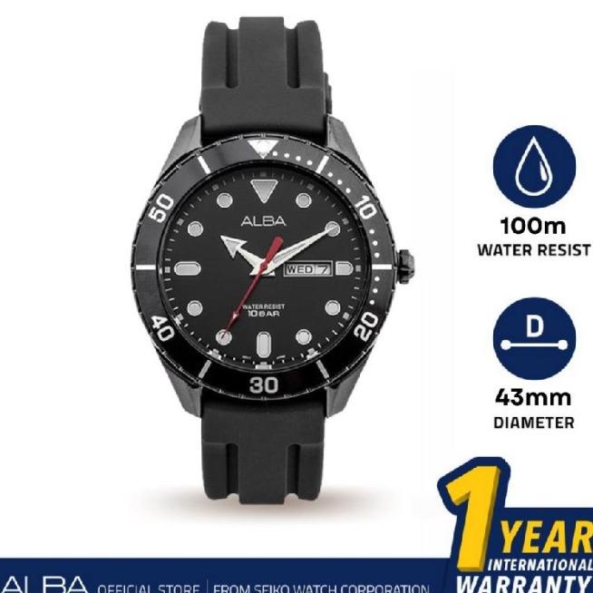 Jam Tangan Pria Alba Active Quartz Black Rubber Aj6119 Original
