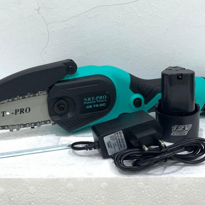 Cordless Chainsaw CS-75DC Nrt Pro Chain Saw Batre 4" Gergaji Kayu Mini