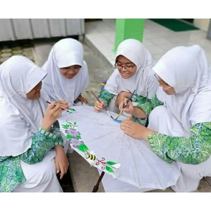 

(W92☼) PAYUNG HIAS / PAINTING KIT / Payung Lukis Diameter 70cm, cat akrilik dreamlineart, kuas nomer 1, palet..!