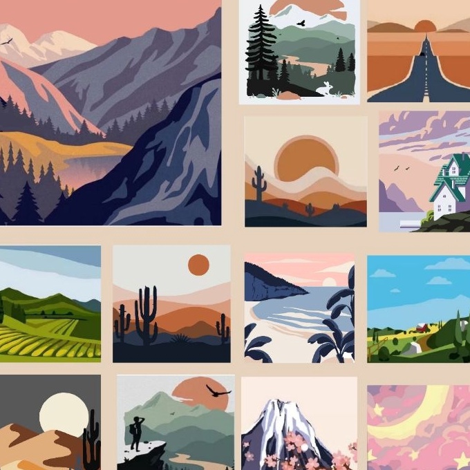 

(V84ご) paint by number mountain view..!