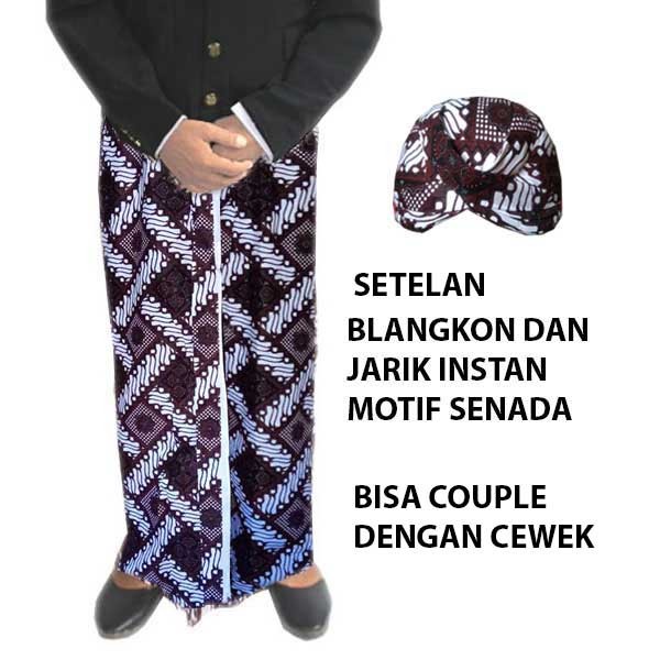Setelan Jarik Pria Instan Dan Blangkon Motif Sama Senada
