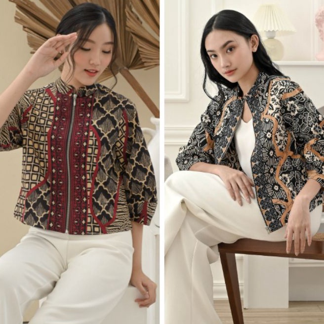 (B84㊖> Size Jumbo : Jaket Bomber Batik / Jaket Batik Wanita /Outer Batik #135㊖.