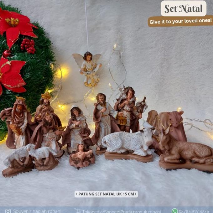 Patung Set Natal 15cm warna krem/Patung Natal/Nativity Set/Kado Natal/