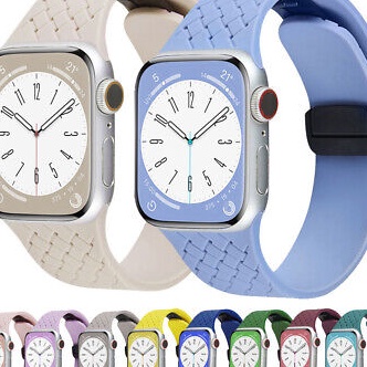 [M42-☑&gt; Strap Apple Watch Silicone Magnetic Square Pattern Strap iWatch Series 1/2/3/4/5/SE/6/7/8/Ultra/s9/Ultra2㊖..
