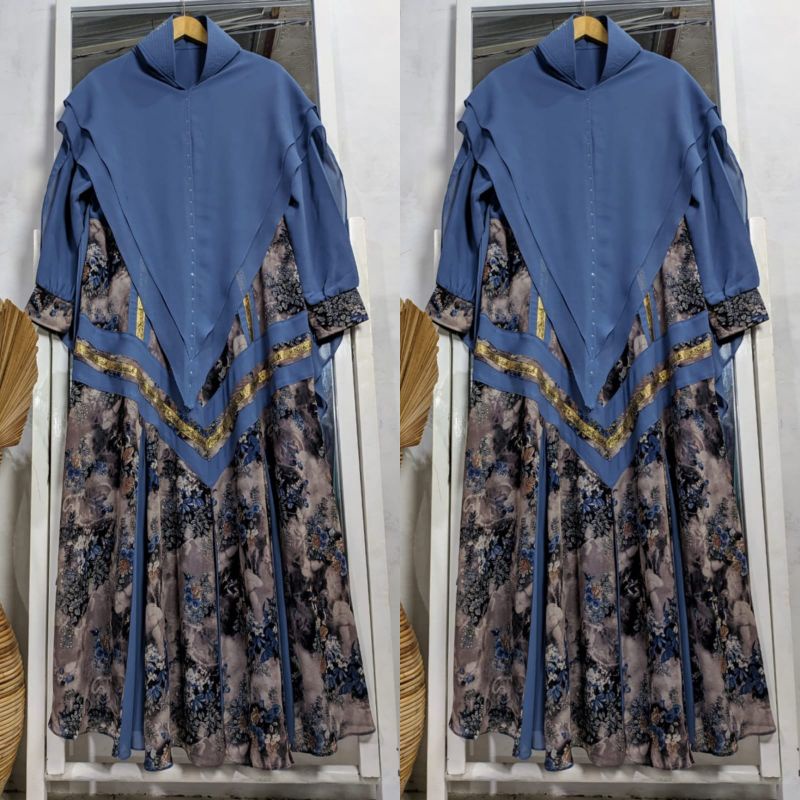 Gamis ceruty babydoll ibu ibu remaja motif set kerudung gamis pengajian