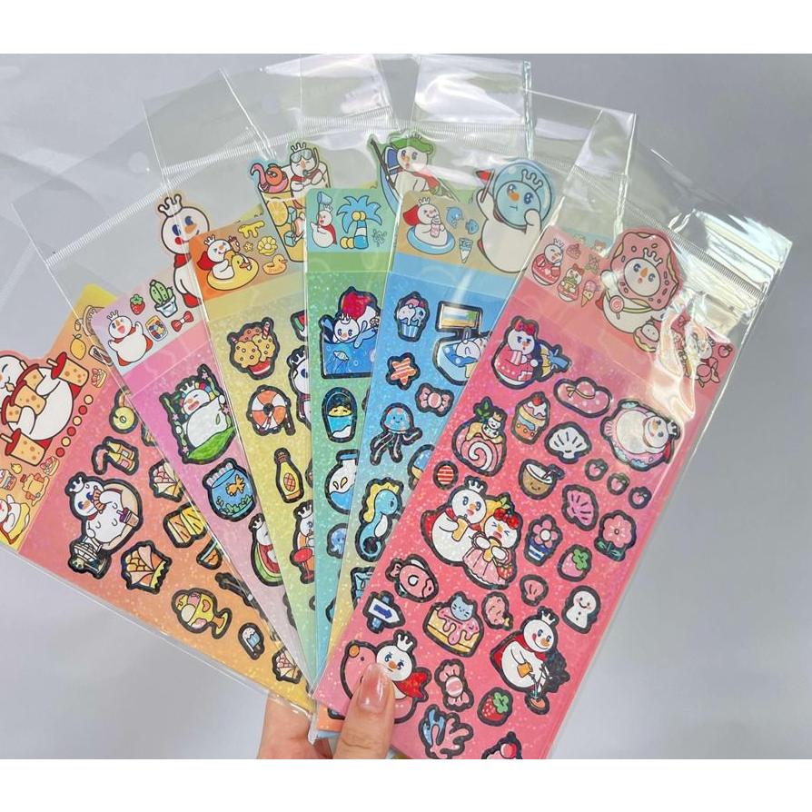 

sticker momo nono & cici Stiker Glitter MIXUE Hologram Viral Lucu Tempelan 1 LembarAcakMurah