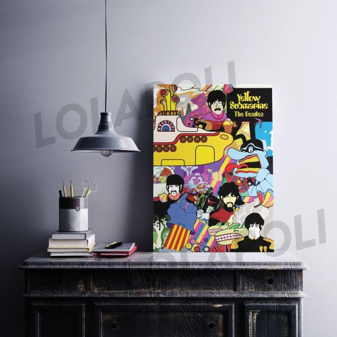 Hiasan Dinding Poster Kayu - Band The Beatles Yellow Submarine