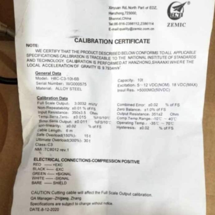 Load Cell Zemic H8C 10 Ton / Load Cell Shear Beam Zemic 10 Ton