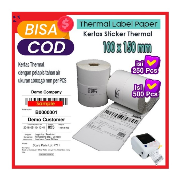 

Kertas Thermal 100 x 150 Sticker Label Barcode 10 x 15 A6 isi 250 500 ready