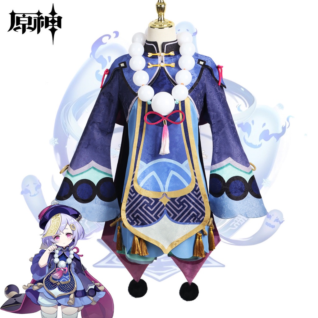 Genshin Impact Qiqi Cosplay Costume and Qiqi wig,Qiqi shoes,Qiqi sword