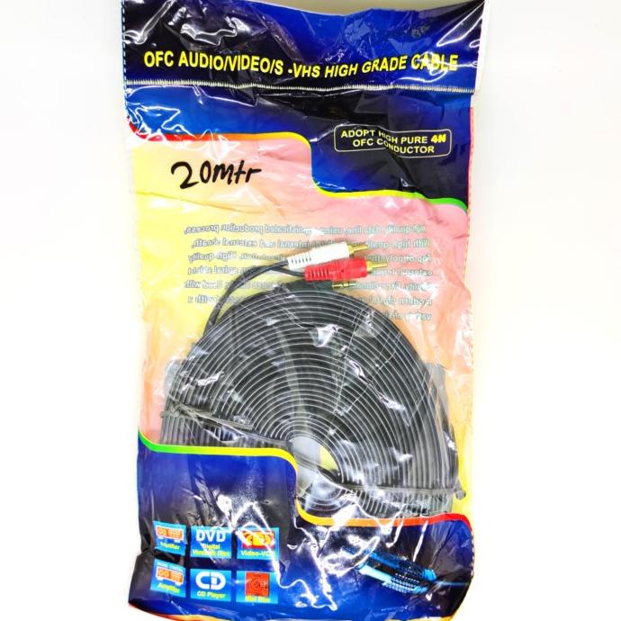 Kabel Audio To Rca 2 Gold Plated 20M (1-2) / Jack 3.5 - 2 Rca 20 Meter