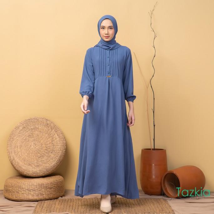 new Dress Muslim Wanita Gamis Set Pashmina Azalia Denim Polos Crinkle new