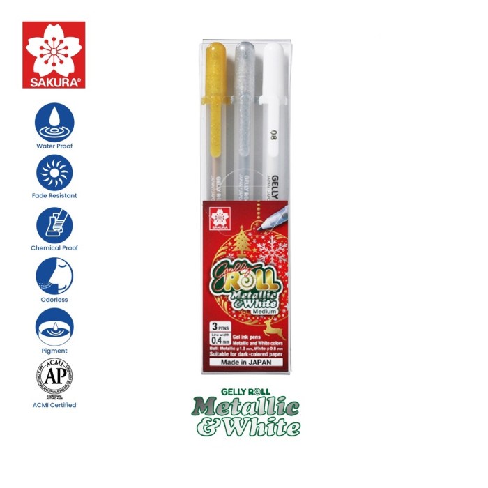 

Sakura Gelly Roll Metallic And White Color Gel Pen Medium Set 3 Terbaru