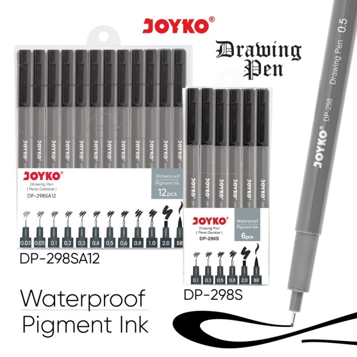 

Joyko Drawing Pen Set Dp-298S Pena Gambar Waterproof Pigment Ink Black Terbaru