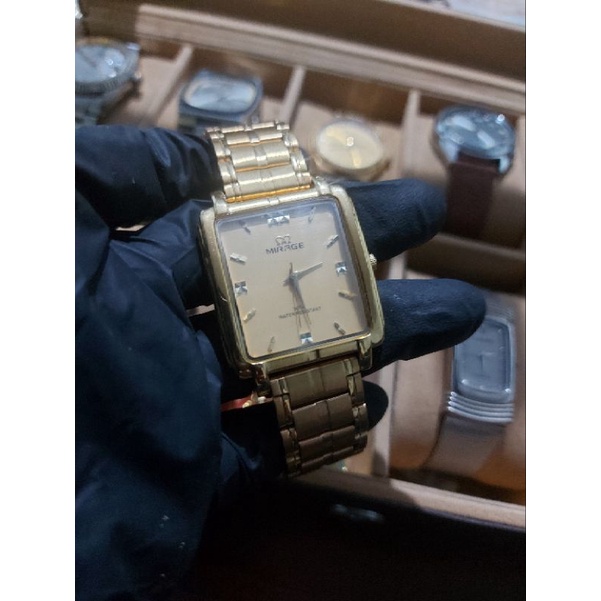 jam tangan mirage vintage dial gold aktif normal siap pakai