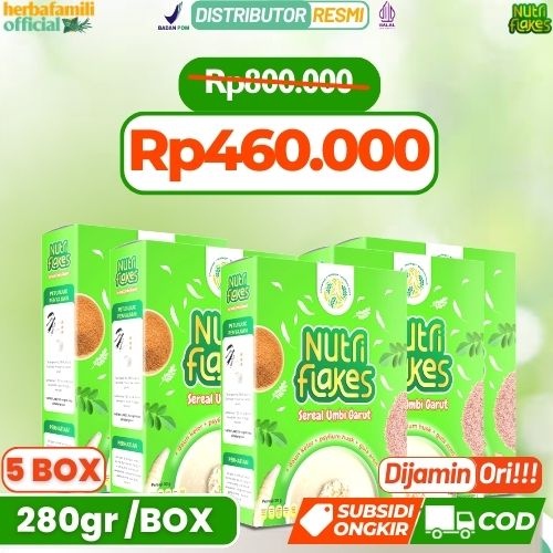 

GROSIR 5 BOX NUTRIFLAKES ORIGINAL 100% | Produk Ori Sereal Umbi Garut Penuh Serat Atasi Masalah Asam Lambung Gerd Maag NUTRI FLAKES