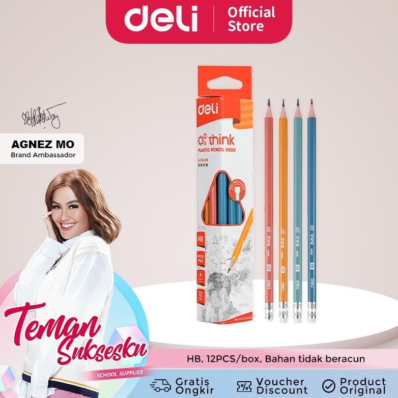 

Deli Pensil Plastik HB 12PCS/Kotak, dengan Ujung Penghapus, Bentuk Segitiga EU50000