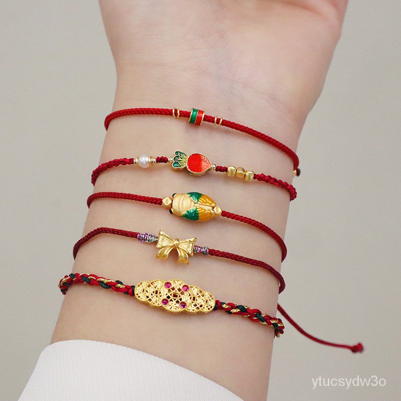 Gaya Cina BaruS925Perak Melarikan Diri Putri Kupu-kupu Tali Merah Gelang Tahun Kelahiran Lima Kaisar