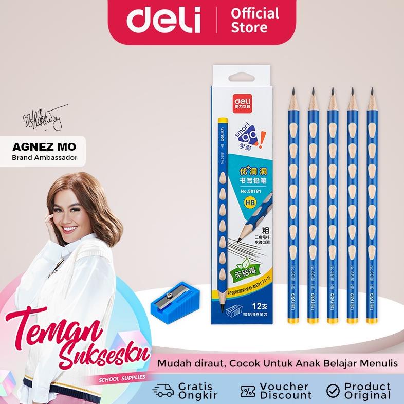 

Deli Graphite Pencil HB 2B / Pensil Kayu HB 2B Isi 12 PCS/Box Desain Segitiga Ergonomis 58181 58183