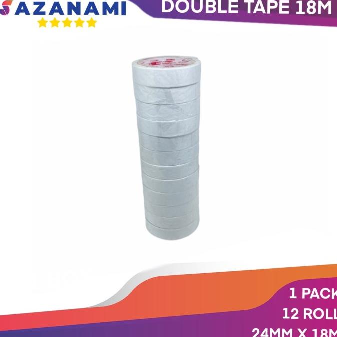 

Double Tape 1" 24Mm X 18M Doubletape Kertas Putih Sazanami Isi 12Roll