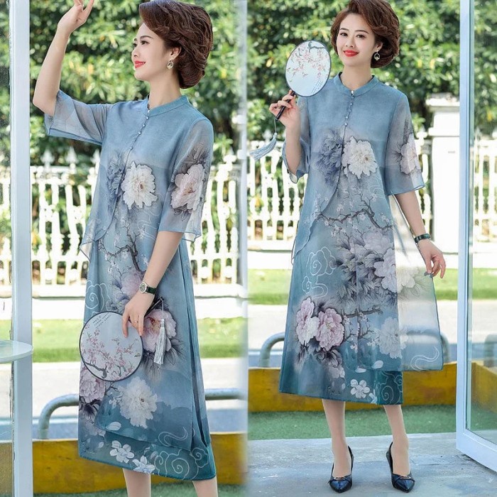 Early- Cheongsam Dress Buat Paruh Baya Dress Imlek Wanita Pakaian Orang Tua
