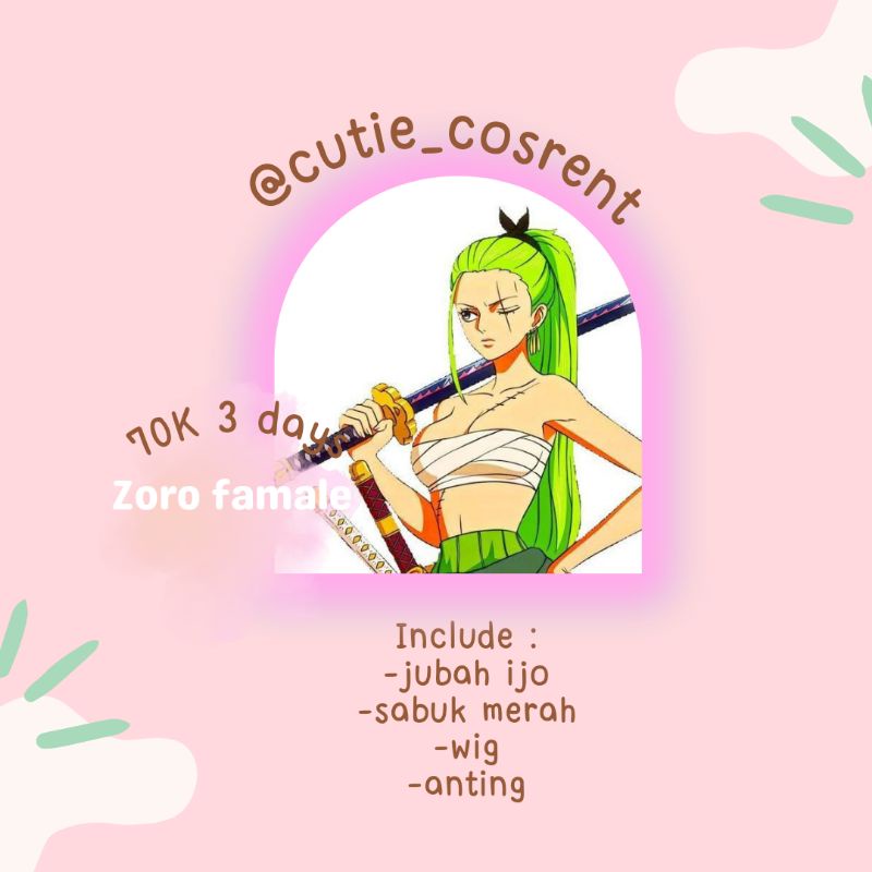 (RENTAL) COSTUME ZORO FEM
