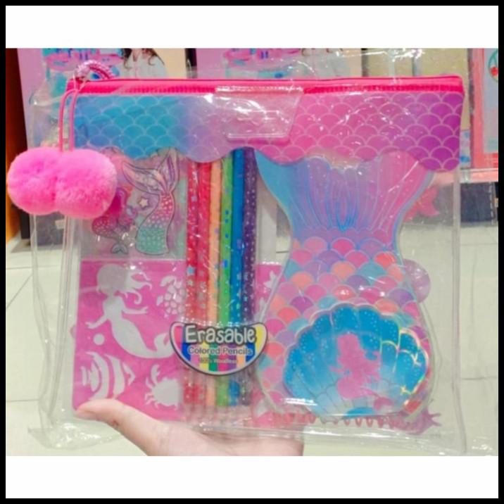 

TERMURAH SALE MAINAN: HOT FOCUS ERASABLE COLORED PENCILS MERMAID STATIONARY SET