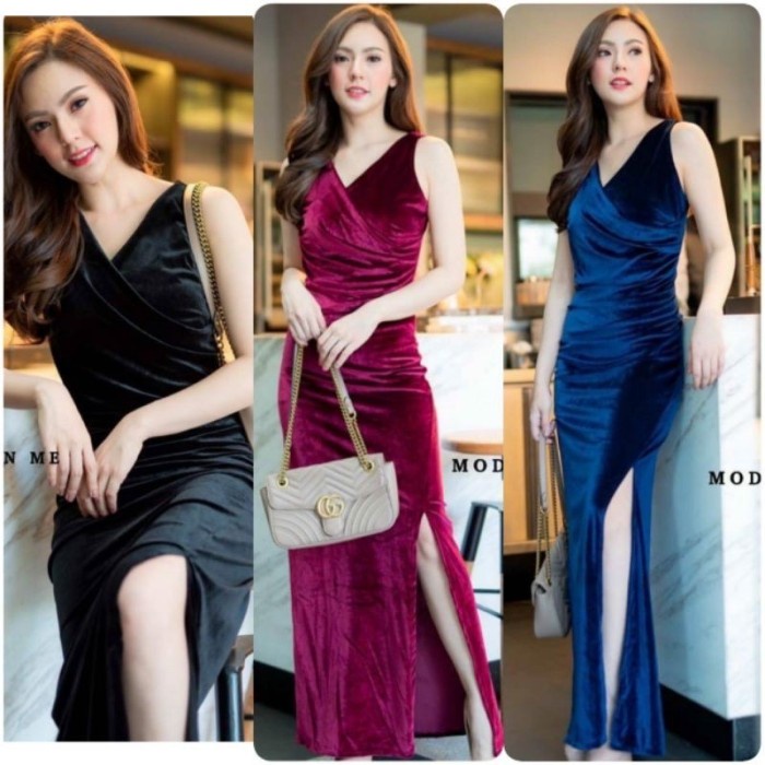 Long dress bludru velvet modern