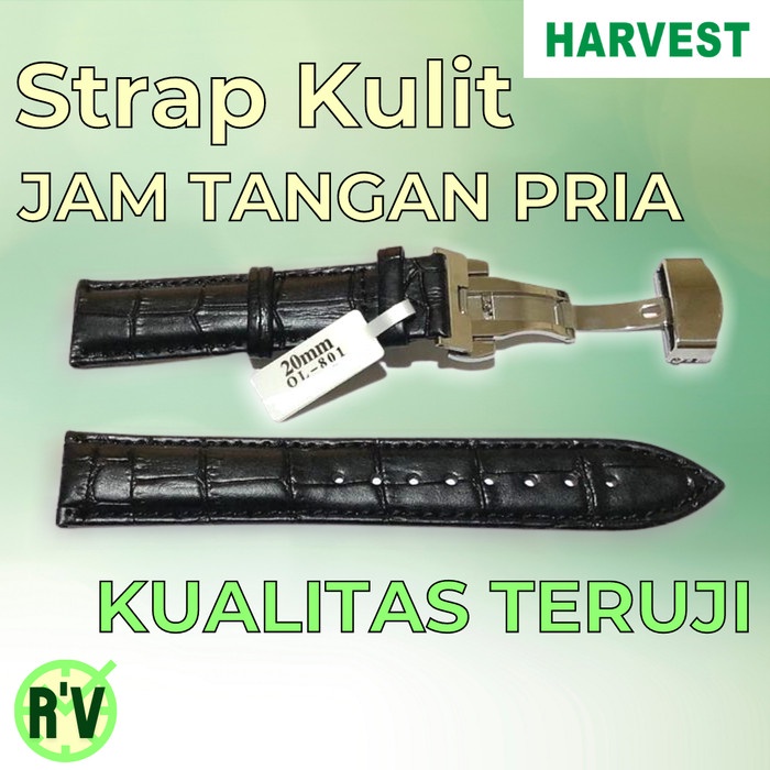 Strap Jam Tangan Butterfly Clasp Kulit - Hitam