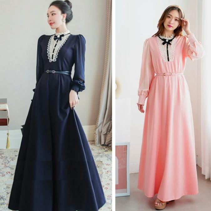 Popodress Longdress Victoria - Dress Hijab Hitam Krem Pink Maroon Cf9051 Terbaik