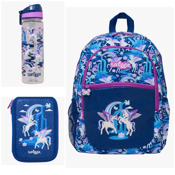 

✨Sale Smiggle Set Backpack Bottle Pencil Case Unicorn Illusion Original Terbatas