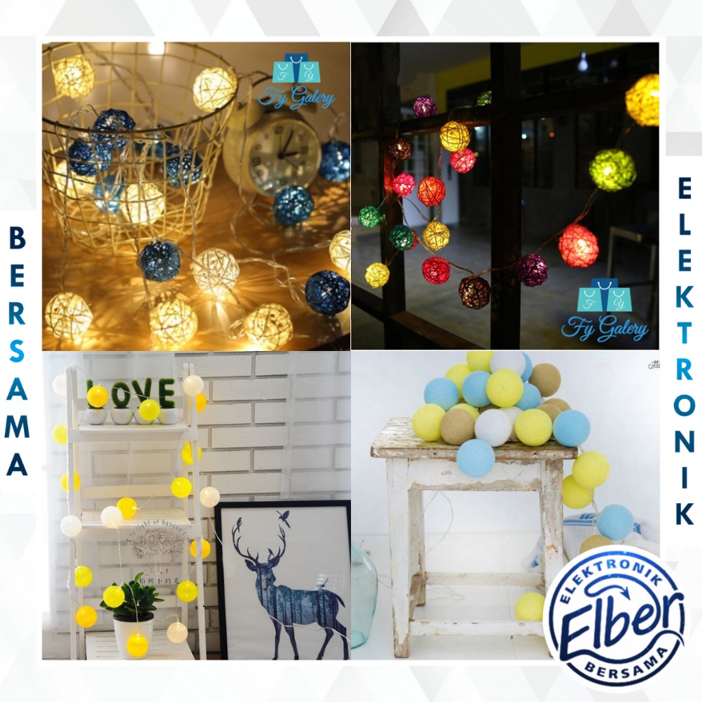 ELBER LAMPU BOLA 20 LED Lampu Bola Cotton Ball Light Lampion Benang Gantung Tumblr Light Murah Y1290