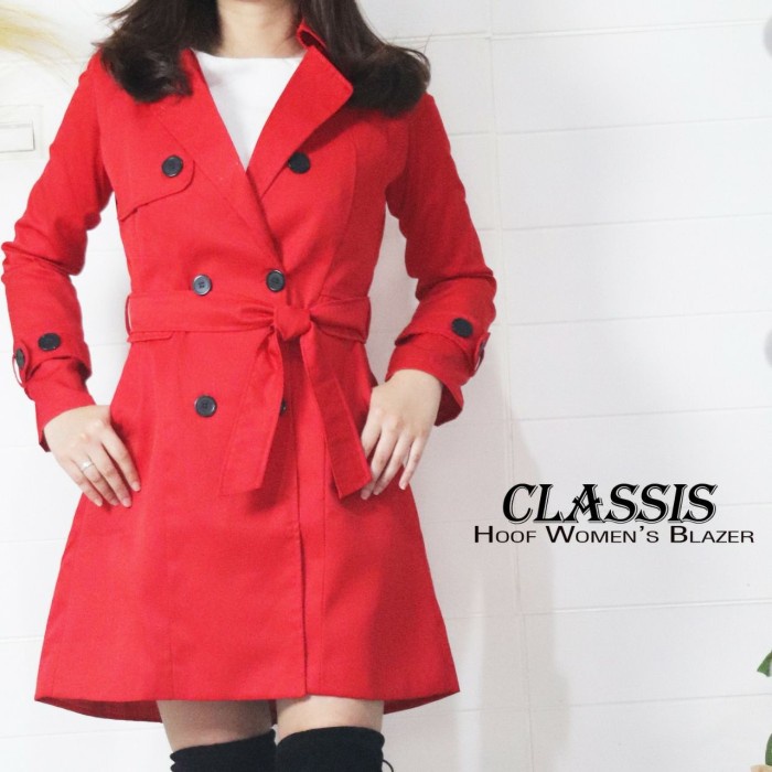 Promo Long Coat Wanita Korea Classis Merah