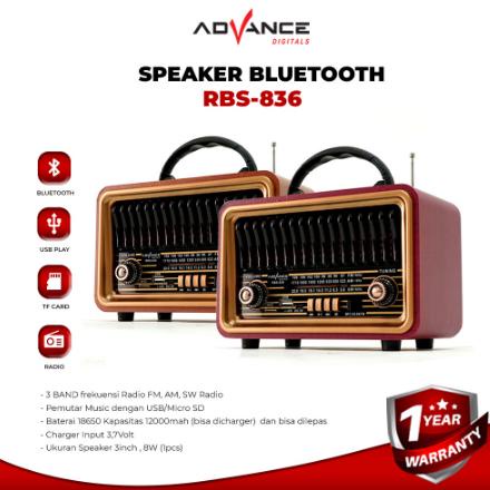 Advance RBS-836 Speaker Model Radio Tua Bluetooth Clasic Dengan Led tuning Bergaransi 1 tahun