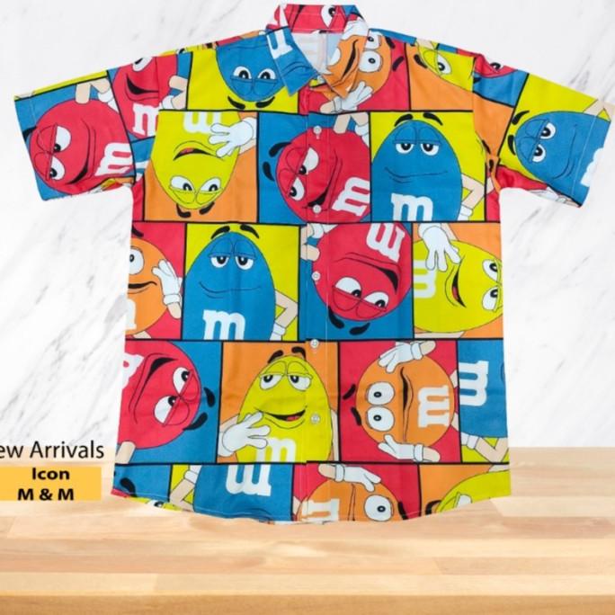 Kemeja Hip Hop Retro Musim Panas Lengan Pendek Motif Print-permen