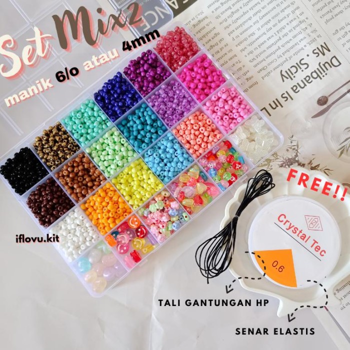 

Set Manik Manik DIY 6/0 4mm + Senar Elastis Beads Kit Bracelet
