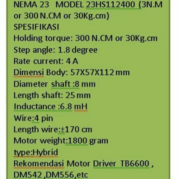 Motor Nema 23 As 8Mm Torsi 30Kg.Cm 23Hs112400 Nema 23 Hanpose Nema23