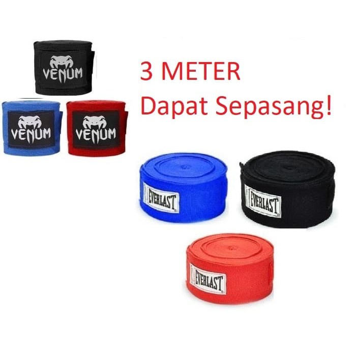 Handwrap Hand Wrap Everlast Muay Thai Boxing Sepasang 3M 3 Meter