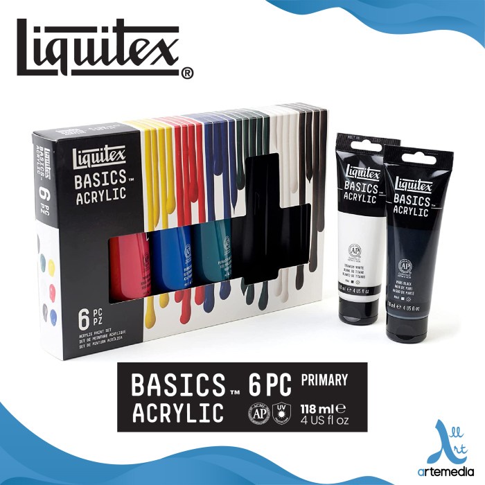 

✨Sale Cat Akrilik Liquitex Basics 6X118Ml Acrylic Color Paint Set Terbatas