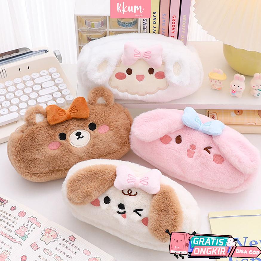 

Kotak pensil bulu cute/ Tempat kosmetik pouch dompet serbaguna